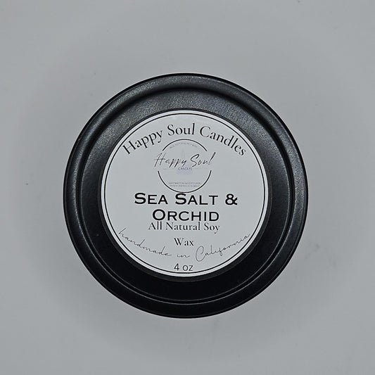 Sea Salt and Orchid Soy Candle 4 oz Travel Tin