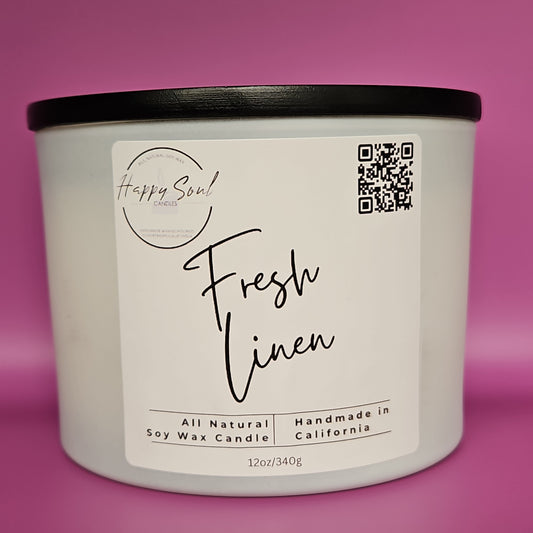 Fresh Linen 3-Wick Soy Candle (12oz)
