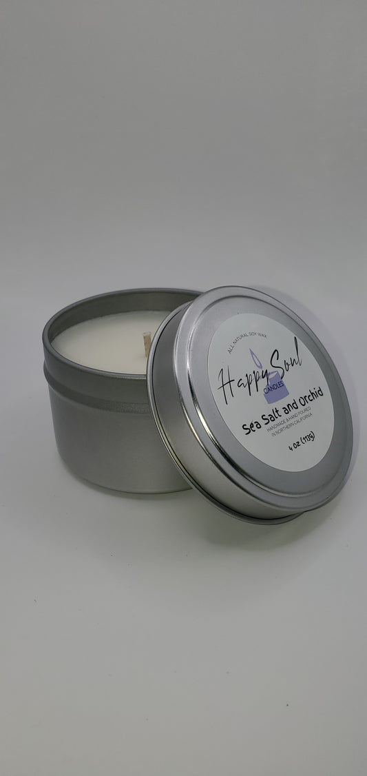 Sea Salt and Orchid Soy Candle 4 oz Travel Tin